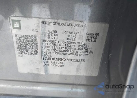 2021 Cadillac Ct4 Luxury из США, поврежденный, VIN 1G6DK5RKXM0118255